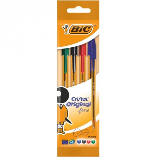 Stylo - 4 Couleurs - Pointe Moyenne - Bic - Corps Jaune pas cher